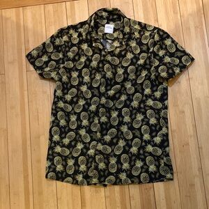 Men's Black and Gold Pineapple Print Shirt